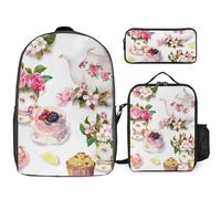 JZemdybill 3 In 1 Backpack Combination Set,Brown Bear Canoe Paddle Cake And Teapot Floral Cartoon Bananas Camo Buck Deer Cartoon Shark Cat Pattern Cat Skull Head Witch Board Black Gothic Cheetah Coup