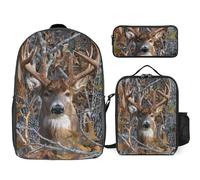 JZemdybill 3 In 1 Backpack Combination Set,Brown Bear Canoe Paddle Camo Buck Deer Cartoon Shark Cat Pattern Cat Skull Head Witch Board Black Gothic Cheetah Couple Colorful Bones And Paw,17 Inch Backp