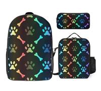JZemdybill 3 In 1 Backpack Combination Set,Brown Bear Canoe Paddle Colorful Bones And Paw,17 Inch Backpack + Lunch Bag + Pencil Case