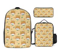 JZemdybill 3 In 1 Backpack Combination Set,Cute Penguin Cute Shiba Inu Cute Sloth Delicious Pizza Day Of The Dead Eucalyptus Leaves Dog Golden Retriever,17 Inch Backpack + Lunch Bag + Pencil Case