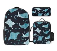 JZemdybill 3 In 1 Backpack Combination Set,Killer Whale Pattern Manta Ray And Fish Light Pink Rose Marble Pink Mid Century Modern Mushrooms Music Note,17 Inch Backpack + Lunch Bag + Pencil Case