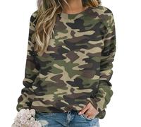 JZemdybill Casual Ladies Jumper, Green Camo Print Sweatshirts for Women, Crewneck Long Sleeve Top