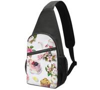JZemdybill Chest Bag, Cake And Teapot Floral Sling Bag, Crossbody Bag Casual Daypack for Men Women