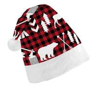 JZemdybill Christmas Hat for Adults,Buffalo Plaid Woodland Christmas Hat for Various Holiday Parties
