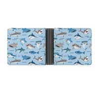 JZemdybill Coin Pocket, Shark Blue Cute Cartoon Leather Wallet, Bifold Credit Card Leather Slim Purse