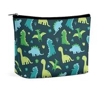 JZemdybill Cosmetic Bag, Blue Background with Dinos Makeup Bag, Portable Toiletry Bag with Zipper for Daily Use, Travel