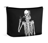 JZemdybill Cosmetic Bag, Funny Rock and Roll Skeleton Skull Makeup Bag, Portable Toiletry Bag with Zipper for Daily Use, Travel