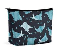 JZemdybill Cosmetic Bag, Manta Ray and Fish Makeup Bag, Portable Toiletry Bag with Zipper for Daily Use, Travel