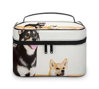 JZemdybill Cosmetic Bag, Shiba Inu Dog Makeup Bag, Leather Travel Toiletry Bag for Women
