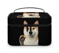 JZemdybill Cosmetic Bag, Shiba Lnu Knock Makeup Bag, Leather Travel Toiletry Bag for Women
