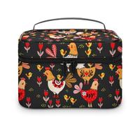 JZemdybill Cosmetic Bag, Weird Colorful Chicken Makeup Bag, Leather Travel Toiletry Bag for Women