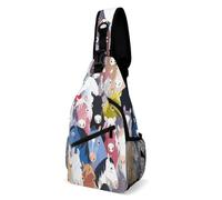 JZemdybill Crossbody Bag, Colourful Cartoon Horses Chest Bag, Sling Bag for Travel Shopping Sports
