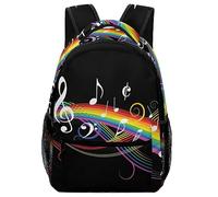 JZemdybill Durable Oxford Cloth Casual Daypack, Rainbow Music Musical Note Backpack, College Bag for Boys, Girls, Travel, Sports