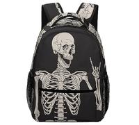 JZemdybill Durable Oxford Cloth Casual Daypack, Rock And Roll Skeleton Skull Backpack, College Bag for Boys, Girls, Travel, Sports