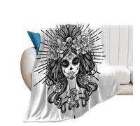 JZemdybill Flannel Blanket, Dia De Los Muertos Skull Day Of The Dead Eucalyptus Leaves Dog Paw Throw Blanket for Couch Sofa Bed Office, Soft And Comfortable Without Pilling