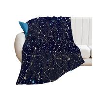 JZemdybill Flannel Blanket, Glitter Blue Teal Glow in The Dark Constellations Midnight Throw Blanket for Couch Sofa Bed Office, Soft And Comfortable Without Pilling