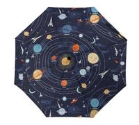 JZemdybill Folding Umbrella, Space Rocket Planet Solar System Umbrella, Travel Umbrella for Windproof, Rainproof