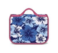 JZemdybill Hanging Wash Bag, Blue Hibiscus Flower Toiletry Bag, Waterproof Makeup Bag for Travel, Business, Vacation