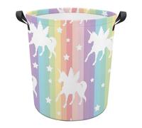 JZemdybill Laundry Hamper, Unicorn Pattern Rainbow Laundry Basket, Washing Basket with Handle