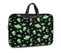JZemdybill Leather Laptop Case, Green Alien Moon UFO Laptop Sleeves