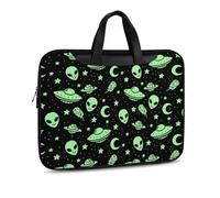 JZemdybill Leather Laptop Case, Green Alien Moon UFO Laptop Sleeves