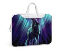 JZemdybill Leather Laptop Case, Wolves Howl in The Northern Lights Laptop Sleeves