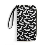 JZemdybill Leather Wallet, Halloween Bats GreyWallet, with Rope, Small Size and Large Capacity, Easy to Carry