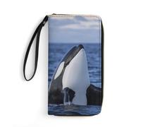 JZemdybill Leather Wallet, Killer Whales Orca, with Rope, Small Size and Large Capacity, Easy to Carry