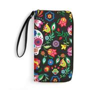 JZemdybill Leather Wallet, Mexican Sugar Skulls, with Rope, Small Size and Large Capacity, Easy to Carry