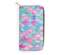 JZemdybill Leather Wallet, Rainbow Watercolor Scales of Mermaid, Small Size and Large Capacity, Easy to Carry