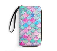 JZemdybill Leather Wallet, Rainbow Watercolor Scales of Mermaid, with Rope, Small Size and Large Capacity, Easy to Carry
