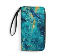 JZemdybill Leather Wallet, Teal Marble, with Rope, Small Size and Large Capacity, Easy to Carry