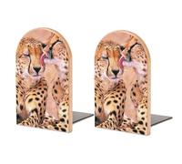 JZemdybill One Pair Book Ends for Shelves, Cheetah Couple Bookends for Office And School