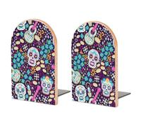 JZemdybill One Pair Book Ends for Shelves, Mexican Dia De Muertos Bookends for Office And School
