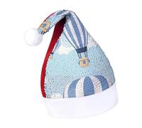 JZemdybill Sequined Christmas Hat for Adults,Blue Hot Air Balloon Hat for Various Holiday Parties