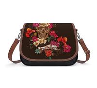 JZemdybill Shoulder Bag, Floral Sugar Skull Day of The Dead Crossbody Bag, Leather Handbag for Ladies Travel Work Daily Use