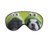 JZemdybill Smooth Fabric Eye Mask, French Bulldog with Frog Hat Sleep Mask, Sleeping Eye Mask with Adjustable Headband for Men, Women