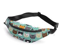 JZemdybill Waist Bag, Cute Cat Faces Bumbag, Adjustable Fanny Pack for Running Walking Hiking