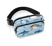 JZemdybill Waist Bag, Shark Blue Cute Cartoon Bumbag, Adjustable Fanny Pack for Running Walking Hiking