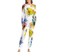 JZemdybill Woman's Crew Neck Pyjamas Set, 3D Watercolor Parrot Pyjamas for Women, Women's Pajamas with Pockets