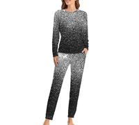 JZemdybill Woman's Crew Neck Pyjamas Set, Shiny Silver Glitter Pyjamas for Women, Women's Pajamas with Pockets