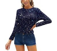 JZemdybill Women's Top, Glow in The Dark Constellations Midnight Long Sleeve T-Shirt, Casual Long Sleeve Crew Neck Top