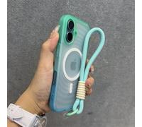 JZFDCLF Gradient Magnetic Water Ripple Wrist Strap Case For iPhone 12 13 14 15 16 Pro Max Matte Translucent Shockproof Cover,Cyan,For iPhone 15 Pro Max