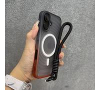 JZFDCLF Gradient Magnetic Water Ripple Wrist Strap Case For iPhone 12 13 14 15 16 Pro Max Matte Translucent Shockproof Cover,Black,For iPhone 15 Pro