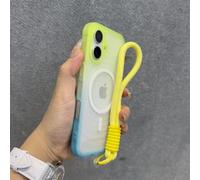 JZFDCLF Gradient Magnetic Water Ripple Wrist Strap Case For iPhone 12 13 14 15 16 Pro Max Matte Translucent Shockproof Cover,yellow,For iPhone 13 pro max