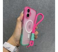 JZFDCLF Gradient Magnetic Water Ripple Wrist Strap Case For iPhone 12 13 14 15 16 Pro Max Matte Translucent Shockproof Cover,Rose Red,For iPhone 16 Pro Max