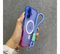 JZFDCLF Gradient Magnetic Water Ripple Wrist Strap Case For iPhone 12 13 14 15 16 Pro Max Matte Translucent Shockproof Cover,Blue,for iPhone 14 Pro Max