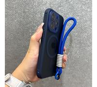 JZFDCLF Lanyard Wrist Strap Magnetic Phone Case For iPhone 15 14 12 13 16 Pro Max Side Heat Dissipation Clear Armour Cover,Deep blue,for iphone 12