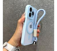 JZFDCLF Lanyard Wrist Strap Magnetic Phone Case For iPhone 15 14 12 13 16 Pro Max Side Heat Dissipation Clear Armour Cover,Mint blue,for iphone 12 pro