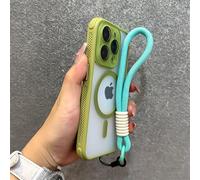 JZFDCLF Lanyard Wrist Strap Magnetic Phone Case For iPhone 15 14 12 13 16 Pro Max Side Heat Dissipation Clear Armour Cover,M green,For iPhone 15 Plus